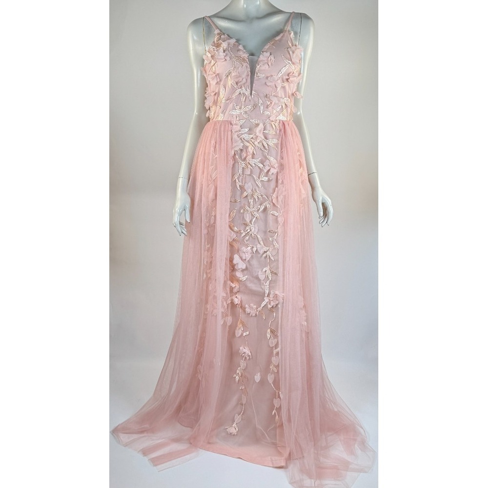 Faeriesty Applique Tulle Prom Evening Gown Maxi Dress Women L EUC Embroidered